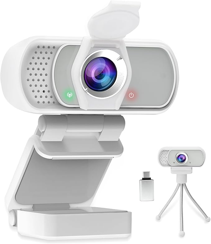 HZQDLN Webcam for PC, HD 1080P Webcam with Microphone, 110° Wide Angle USB Plug & Play - Noise Canceling for Video Calls, Streaming, Gaming - Built-in Privacy Shutter & Tripod