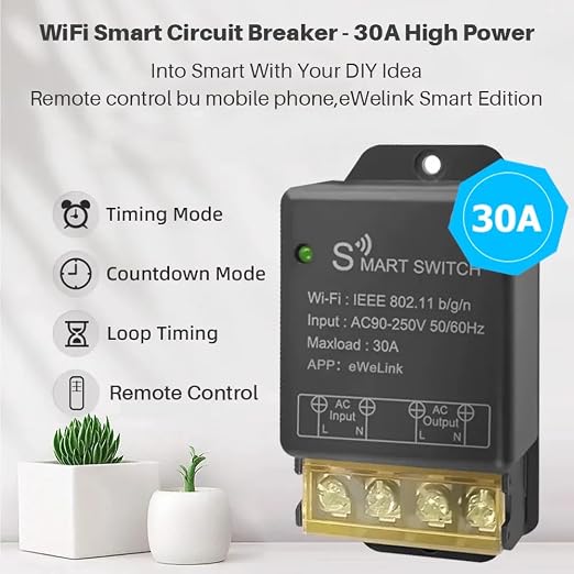 Ewelink 30A Hight Power WiFi Smart Switch 110V/120V/240V, APP Remote with Timer, Wireless DIY Mode for Home Automation, Compatible with Alexa & Google Home(2 pcs)