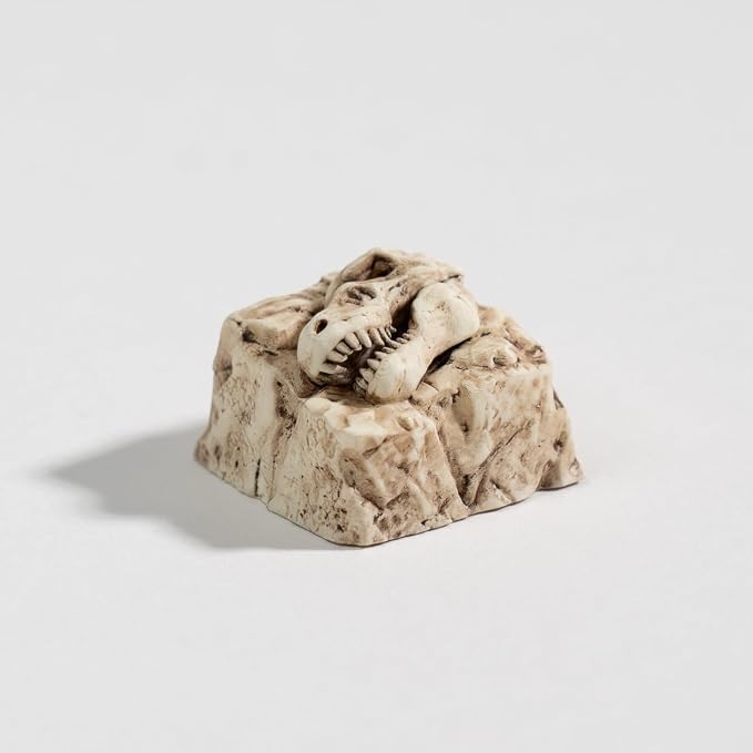 Artisan Dinosaur Skull Keycap, Hand-Painted Resin Fossil Keycap, MX Switch Compatible Mechanical Keyboard Keycap (Tyrant-Rex Fossil)