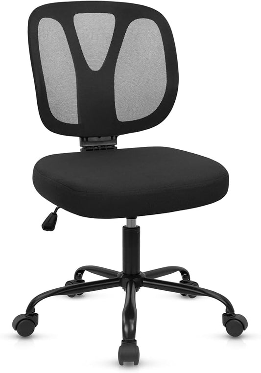 CLATINA Armless Home Office Chair, Adjustable Height Backrest Ergonomic Mesh Desk Chair with Wheels, 360° Swivel Small Computer Task Chair for Home Office, Study, Meeting Room, Black