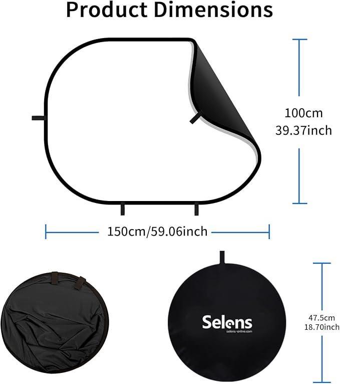 Selens Black White Backdrop 59x39.3inches Pop Up Collapsible Background with Carrying Bag for YouTube Streaming Photo Studio Photography