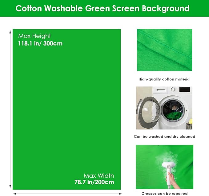 Green Screen Backdrop Kit, 6.5 x 10 Ft Portable Greenscreen Background with Stand, 5 Clamps & Carrying Bag for Photography, Streaming, Zoom, Gaming, YouTube