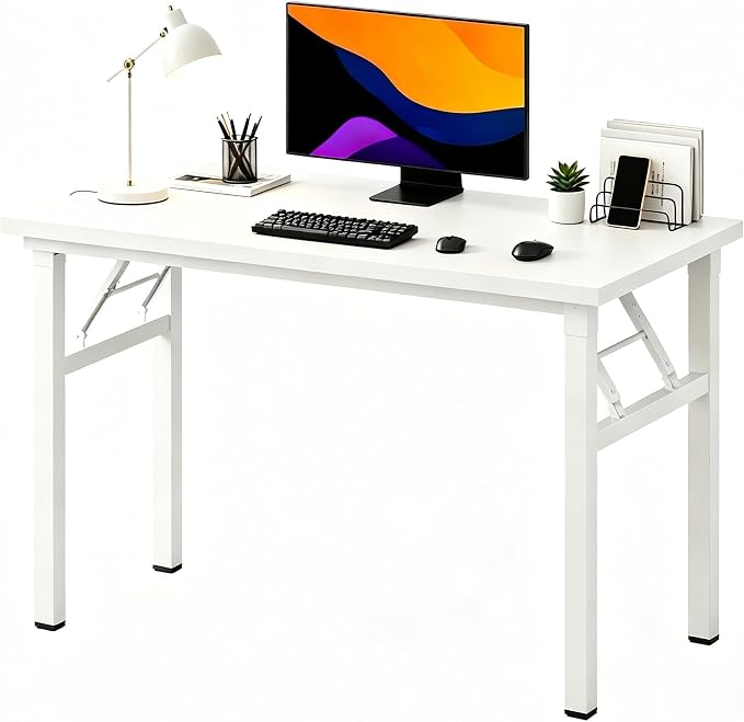 sogesfurniture 39.4 inches Foldable Computer Desk, No Assembly Small Collapsible Table Workstation for Home Office, Portable Folding Study Table Writing Gaming Desk for Small Spaces, White