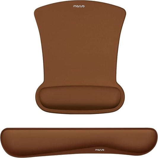 MOSISO Wrist Rest Support for Mouse Pad & Keyboard Set, Ergonomic Mousepad Non-Slip Base Home/Office Pain Relief & Easy Typing Cushion with Neoprene Cloth & Raised Memory Foam, Brown