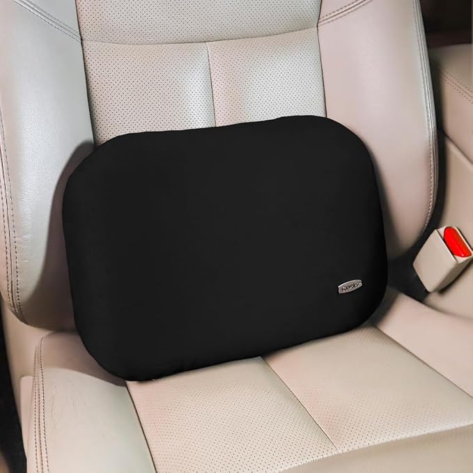 Carwales Emulsion Lumbar Support Pillow for Car Driving Seat Relax Soft Lower Back Support Home Office Chair Cushion Desk Accessories Waist Pain Relief Black