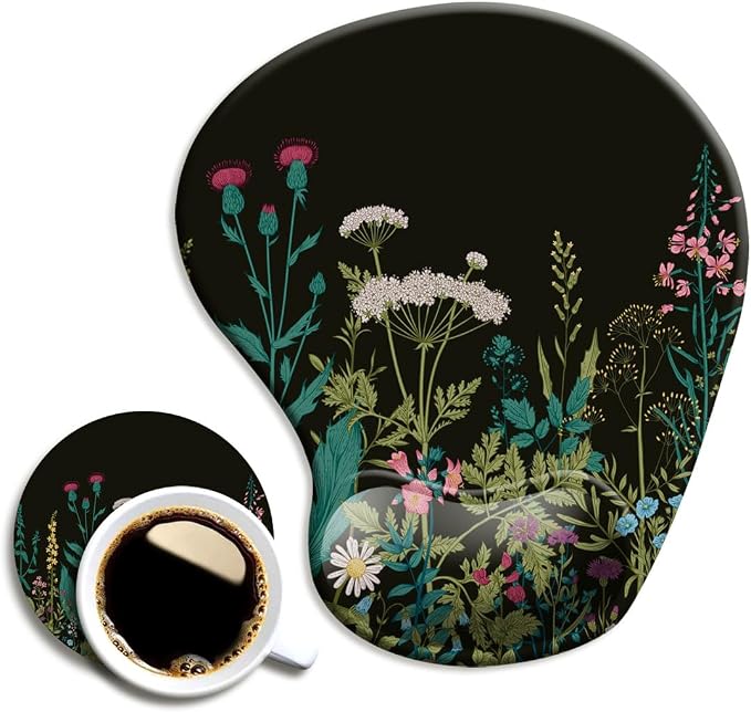 DOOKE Ergonomic Mouse Pad with Wrist Support and Coaster,Mouse Pads with Non-Slip PU Base for Home Office Working Studying Easy Typing & Pain Relief Weeds