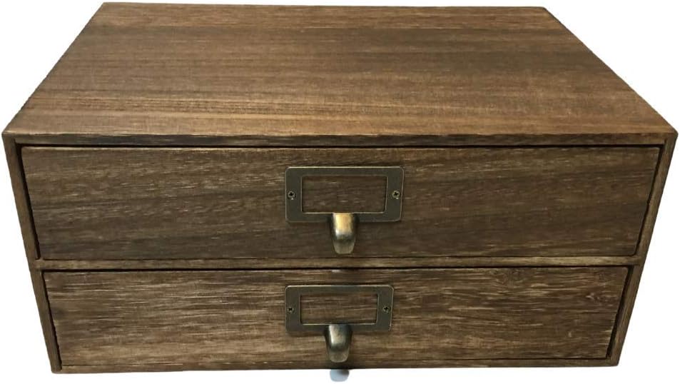 Wallniture Home Office Desk Organizer - Wooden 2 Drawer Under Monitor Stand - Printer Platform - Paper Holder Walnut