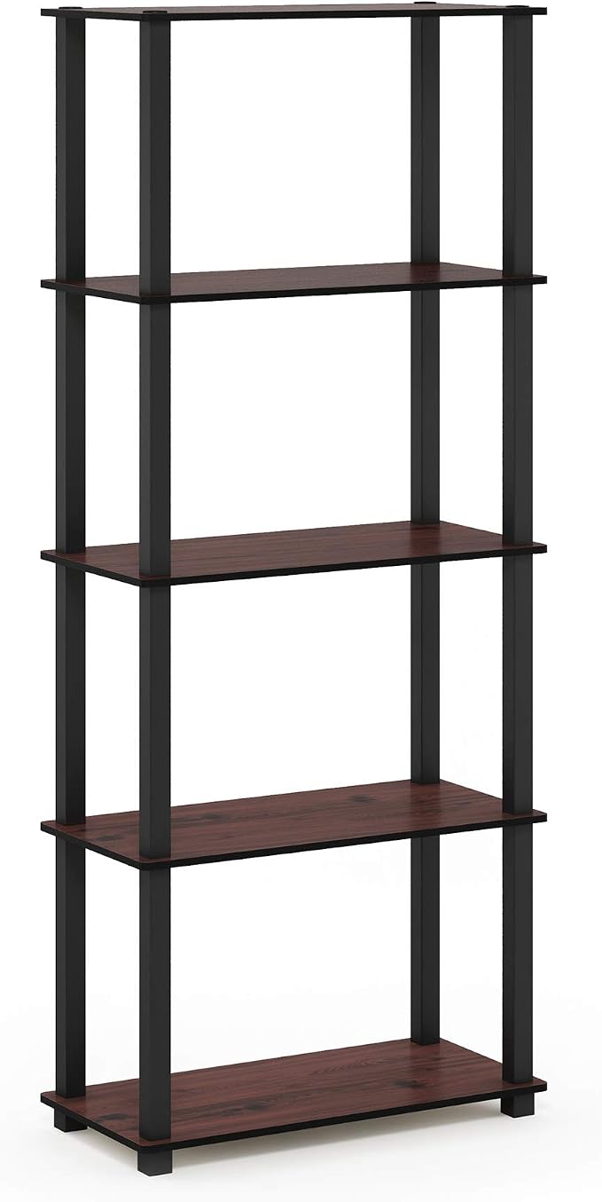 Furinno Turn-N-Tube 5-Tier Multipurpose Shelf / Display Rack / Storage Shelf / Bookshelf, Square Tubes, Dark Cherry/Black