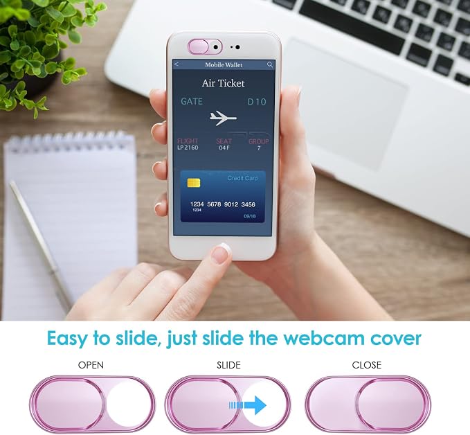 Webcam Cover, Laptop Camera Slide, 0.027 Inch Super Thin Web Camera Cover for Computer, iPad, MacBook Pro, iMac, Smartphone, Mac, PC, Protect Your Personal Privacy Security (Rose Gold-3 Pack)