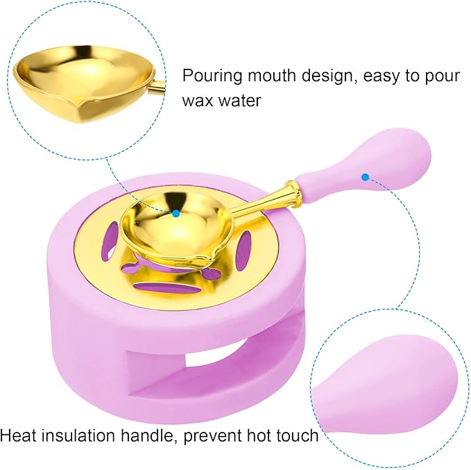 PATIKIL Wax Seal Kit, Wax Seal Warmer with Melting Spoon Retro Melt Stove Pot Furnace Tool for Sealing Beads Stamp Letter Envelope, Purple