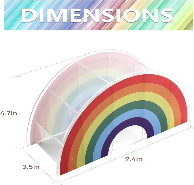Acrylic Pen Pencil Holder Clear Desk Organizer, Rainbow Home Office Desk Pen Storage Stand, Corner Desktop Stationery Organizer for Women Kids Students School Art Supplies