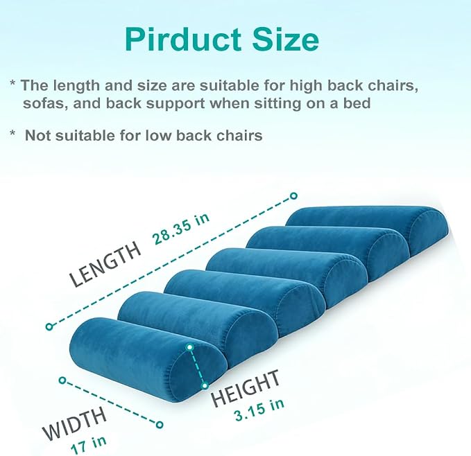 Ergonomic Lumbar Support Pillow for High Back Office Chair - Adjustable 6 Semicircular Back Cushion,Backrest for Desk/Gaming Chairs,Neck/Upper/Lower Back Pain Relief (Blue Short Velvet)