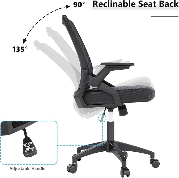 OS MOTOR Ergonomic High-Back Mesh Office Chair with Lumbar Support | Flip-up Armrests, Adjustable Height, Swivel Rolling Base, Breathable Mesh, Comfort, Home, Office, Work, Study, Gaming