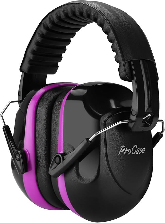 ProCase NRR 28dB Noise Reduction Ear Muffs, Foldable Adjustable Passive Noise Cancelling Headphones for Adults Kids Autism, Hearing Protection for Shooting, Construction, Mowing, Studying -Purple