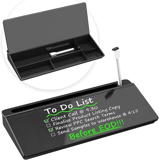 Glass Desktop Whiteboard, Dry Erase Board with Marker Holder, Computer Monitor Message Board and Desk Organizer for Home, Office and School Supplies (Black)