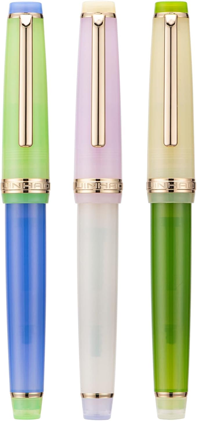 3 Jinhao 82 Fountain Pen Transparent Mixed Morandi Color Acrylic Medium Point Gold Trim with Converter Set