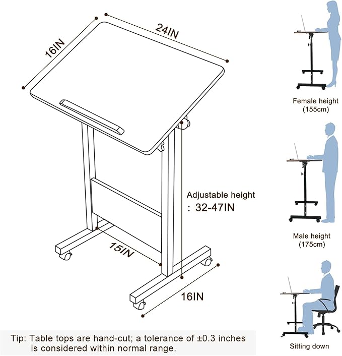 KOUPA Height Adjustable Mobile Standing Desk 16×24 in,360° Flip Desk Stand Desks Home Office Table Standing for Small Space Offices,Easy to Assemble(Adjustable Height: 32in-47in)