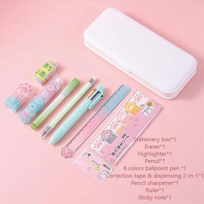 9 Pcs Cute Green Stationery Set for Girls Boys Kids Women Back to School Supplies Office Supplies Kawaii Cat Paw Stationery Gift (Green)