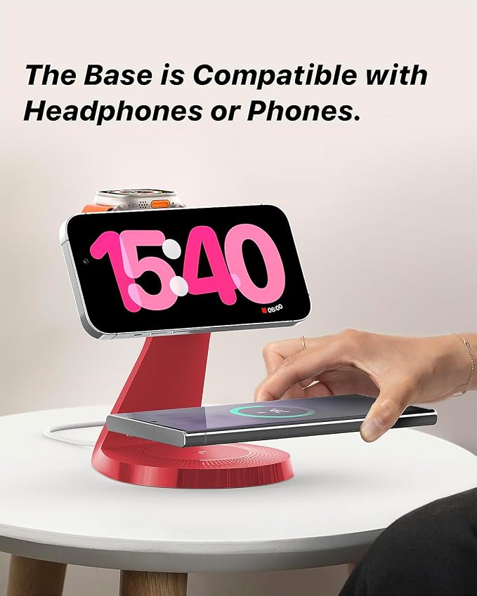 LONGCONN 3 in 1 Wireless Charging Station for Apple Devices with MagSafe | Charging for iPhone 17/Air/16/15/14/13, AirPods, Apple Watch, Weighted Stable Charging Stand, USB-C Adapter Included