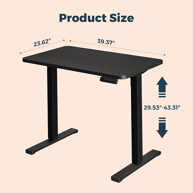 One-Piece Standing Desk 40 x 24 Inches, Small Adjustable Height Desk for Small Space Electric Sit Stand Desks Home Office Computer Workstation, Black