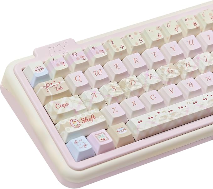 Dye Sub PBT Keycaps Set 145 Keys, Cute Pink Keycap, Cherry Profile Custom Keycaps 60 65 75 100 Percent for 61/64/68/84/87/100/104/108 ANSI ISO Layout MX Switches Gaming Mechanical Keyboard