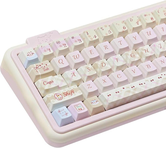 Dye Sub PBT Keycaps Set 145 Keys, Cute Pink Keycap, Cherry Profile Custom Keycaps 60 65 75 100 Percent for 61/64/68/84/87/100/104/108 ANSI ISO Layout MX Switches Gaming Mechanical Keyboard