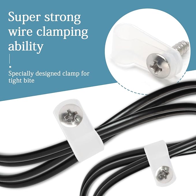 50 Pcs 1/4 Inch White Nylon Cable Clip Wire Clamp, R-type | 6.4mm, Screw Mounting, Wire Management, Stainless Steel Screws Included