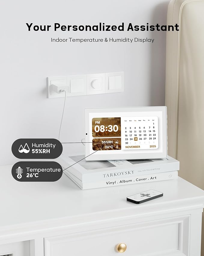 Mesqool 10.1" Large Digital Calendar Clock for Seniors with Date & Day | Easy-to-Read Display, Daily Reminders, Auto Dimming, Remote Control, Indoor Temperature & Humidity, Wall Mountable