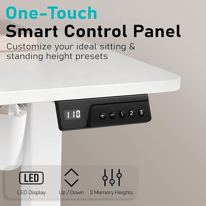 35" Electric Standing Desk, Small Sit Stand up Desk, White | Height Adjustable Computer Desk for Home Office, Compact Work & Gaming Desk with Cable Management and Stable Steel Frame