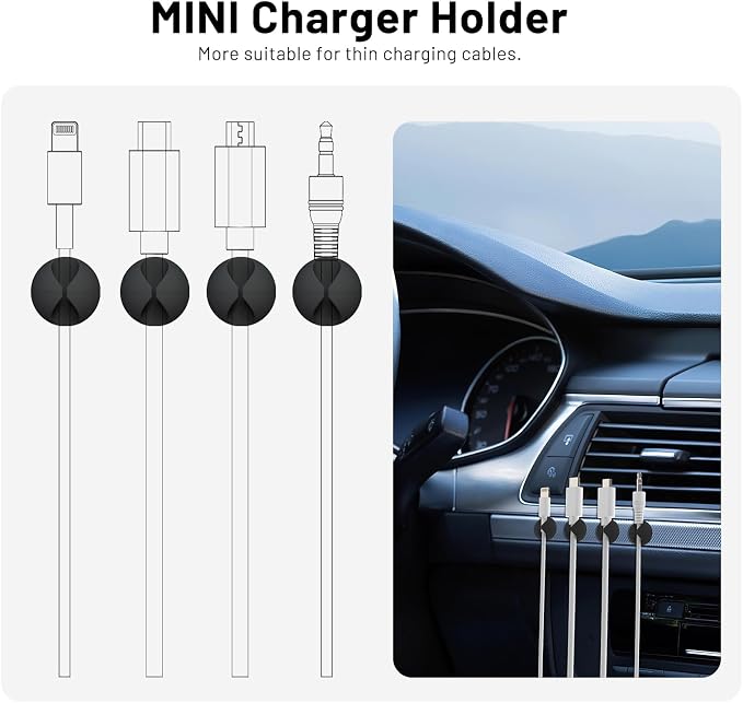 18 Pack Mini Cable Clips, Adhesive Cord Holder for Desk, Black | Space Saving Compact Design, Removable, Leave No Trace, Cable Management for Car Cubicle Nightstand, Home Office Essentials
