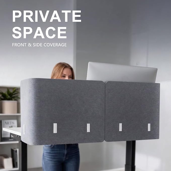 Desk Privacy Panel,2PCS L-Shaped Clamp-On Office Desk Divider,2-in-1 Adjustable Acoustic Desktop Partition Or Under Desk Modesty Panel,for Office,Home,Felt (Grey, 47.2" x 15.7")