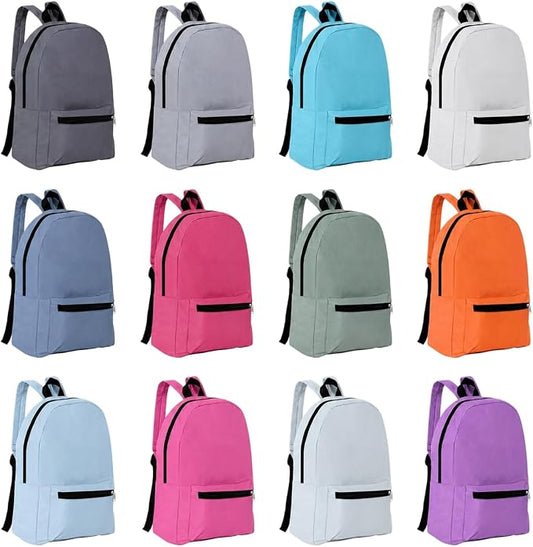 PJT 12 Pack Backpacks for Kids,17" Assorted Colors Bulk Back Packs,Bookbags Durable Lightweight for Back to School Supplies Boys & Girls