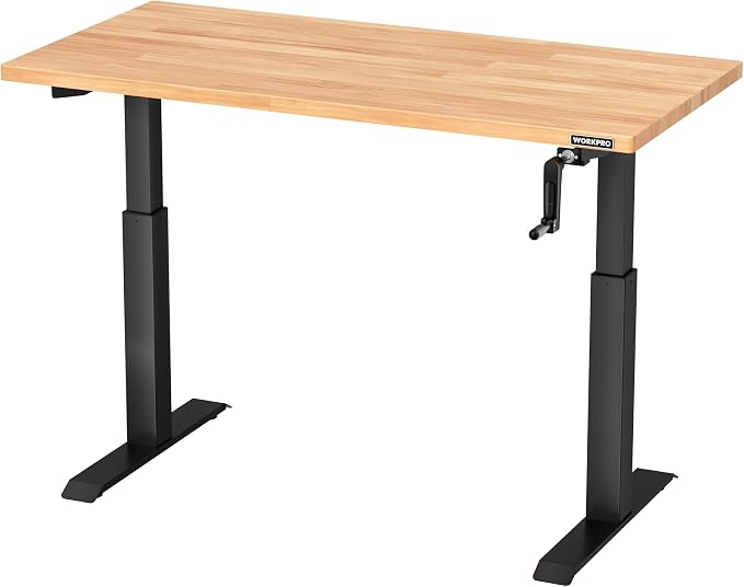 WORKPRO 47.2" x 23.6" Adjustable Workbench with Crank Handle, Rubber Wood