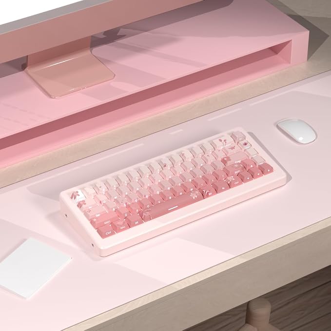Tsungup PBT Keycaps Cherry Blossom Keycap Set - Custom Pink Sakura Keycaps | 135 Keys Gradient DoubleShot Side Print Key caps Cherry Profile Keyboard Key caps for Mechanical Keyboards