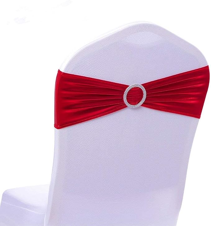 Tvoip 10PCS Chair Cover Stretch Band with Buckle Slider Sashes Bow Wedding Banquet Chair Decoration (Metallic Red)