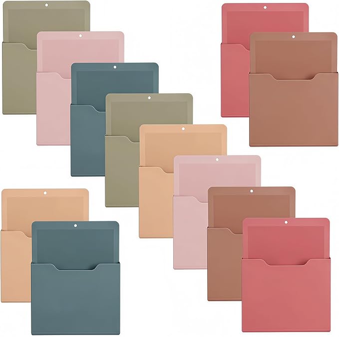 Gilprop 12 Pack Magnetic File Holder for Whiteboard, 10"x13"x1.2" Classroom Magnetic Wall File Folders, Hanging Magazine Organizer Storage Pocket for Refrigerator Mail Paper Desk Office(Morandi Color)