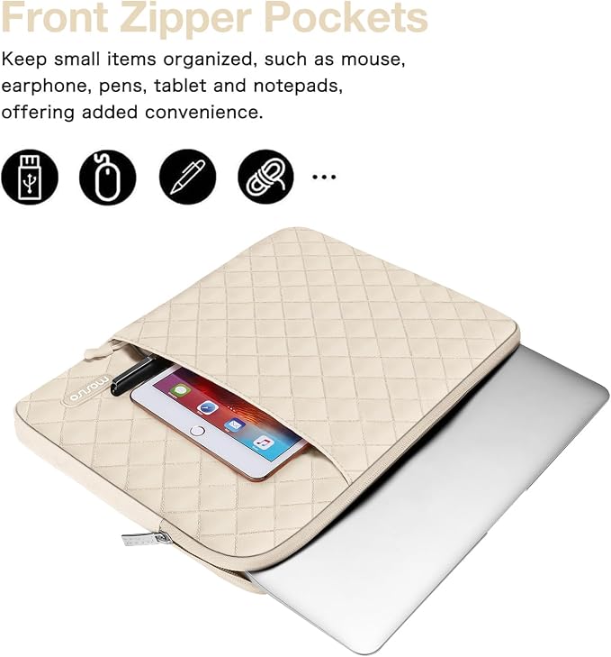 MOSISO Laptop Case 15 inch, 15 inch Laptop Sleeve Compatible with MacBook Air M4 M3 M2 2025 2024 2023, Dell XPS Plus, Square Quilted Vertical Computer Bag with Pocket&Small Case, Sand