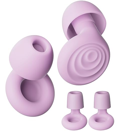 Yawsoy Ear Plugs for Sleeping Noise Cancelling, Reusable Soft Noise Reduction Earplugs for Sleep, Focus, Work, Motorcycle, Concert with 6 Silicone Ear Tips and 6 Foam Ear Tips - 25-35dB Purple