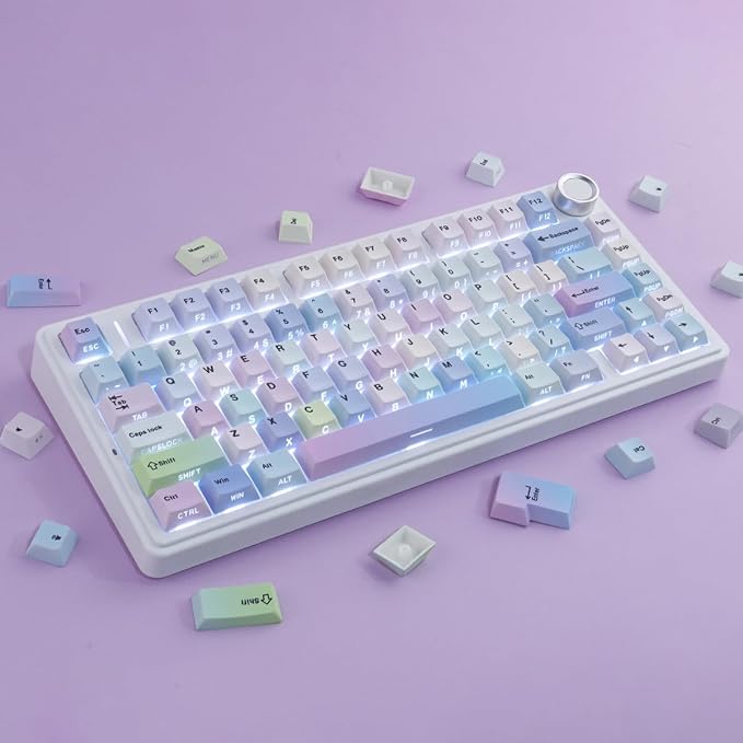 Sunzit Dreamy Purple Keycaps,132 Keys PBT Custom Side Print Keycaps,Cherry Profile Dye Sub Keycap Set,Cute Shine Through Keyboard Key caps for Mechanical Keyboards