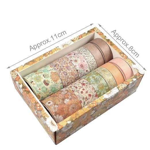 CooBigo 12 Rolls Washi Tape Set, Decorative Masking Tapes for Arts Scrapbook Planner Journaling Supplies Gift Wrapping DIY Crafts (Flowers)