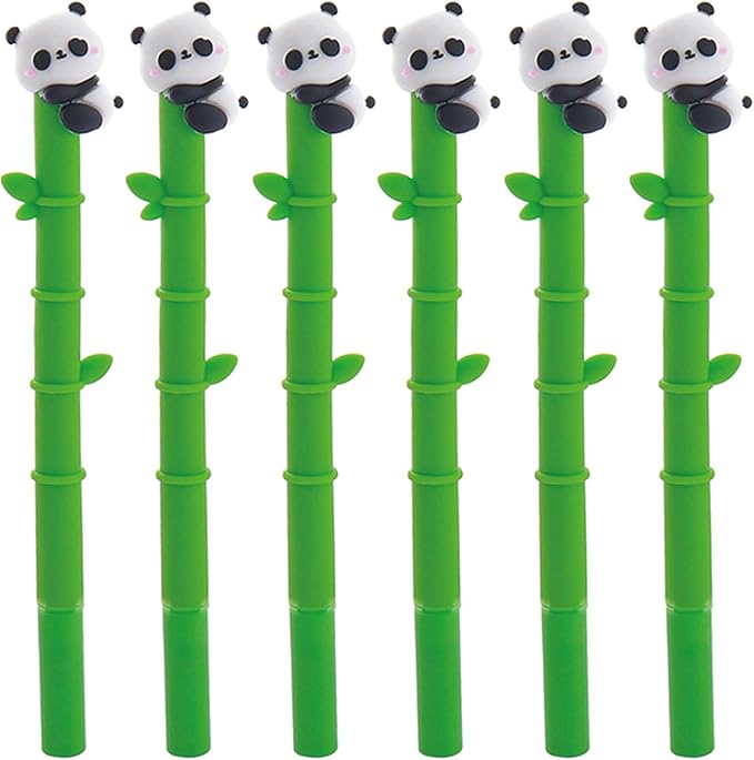 6 Pcs Cute Panda Pens Black Ink Gel Pens 0.5mm Smooth Writing Pen Green Bamboo Shaped Pen for Women Men Office School Supplies (6Pcs Panda)