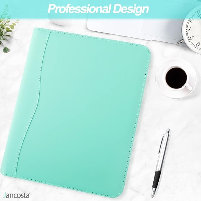 1 Pack Business Padfolio Portfolio Binder, Faux Leather Folio Folder, Resume Legal Document Organizer with Letter Size Writing Notepads (New Robin Egg Blue 1 Pack)