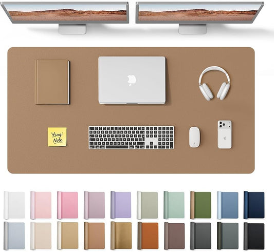 YSAGi Leather Desk Protector, Office Mat, Large Mouse Mat, Non-Slip PU Leather Blotter, Laptop Desk Pad, Waterproof Writing Pad for Office and Home (Khaki, 47.2" x 23.6")