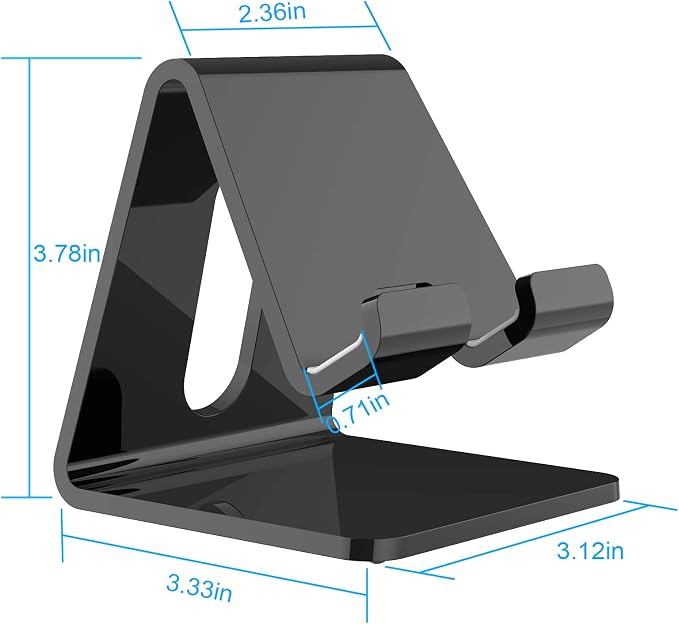 Crpich Acrylic Phone Stand, Ergonomic Design for Apple iPhone and Samsung Galaxy, Compatible with 4-8 Inch Screens, Black