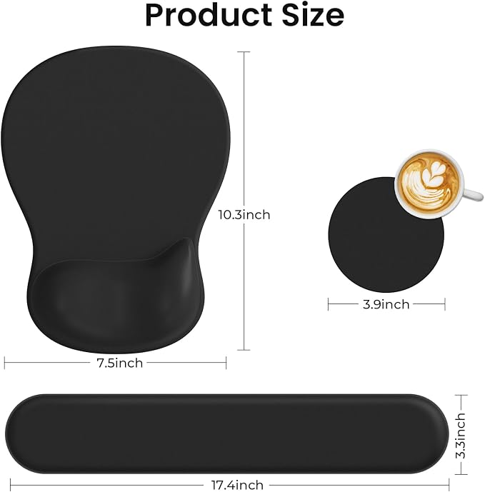 AKIT Ergonomic Mouse Pad and Keyboard Wrist Rest Set,Memory Foam,Black | Ergonomic Wrist Support for Typing & Gaming,Gel Mouse Pad with Smooth Glide,Reduces Fatigue,Fits Home & Office