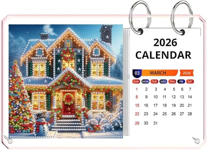 2026 Standing Desk Calendar DIY Diamond Art Painting Monthly Flip Desktop Calendar Mosaic Kits Acrylic Tabletop Calendars Diamond Art Craft Supplies Planner for Office Home Decor-Villa