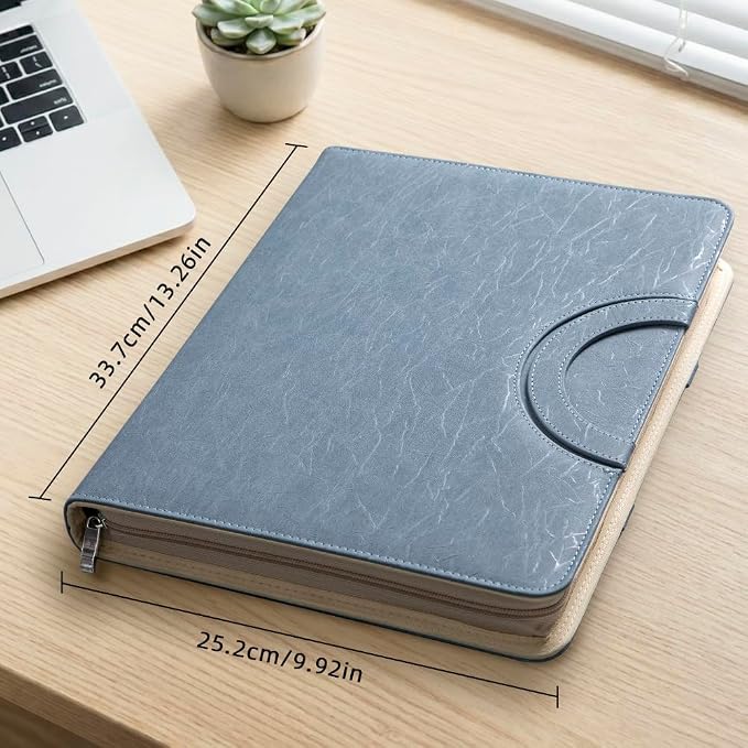 Zippered Padfolio Portfolio Binder, 40 Sleeves & Tablet Holder Case | Features 40 transparent sleeves, tablet pocket & writing pad. Textured leather for office & travel. Secure zipper closure.