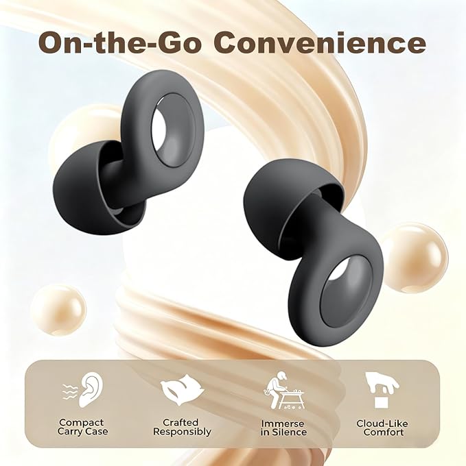 Noise Reduction Ear Plugs,Reusable Silicone Earplugs for Sleeping, Snoring, Travel, Comfortable Side Sleepers (Black)