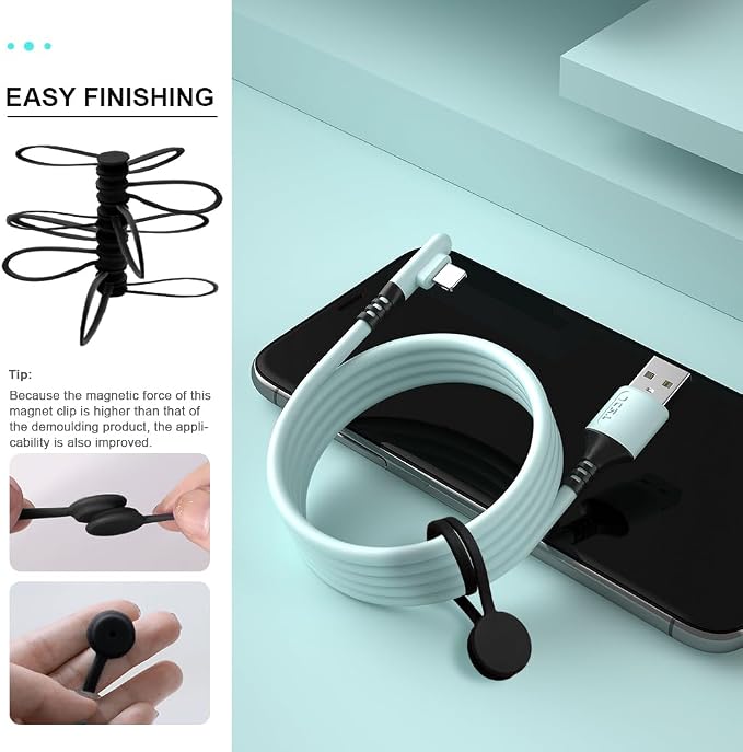 Kanemc 7.9'' Magnetic Cord Tie with Labels, Magnetic Twist Tie(10PCS-Black) | Magnetic Cable Organizer,Reusable Cable Ties with Strong Magnet for Bundling Cables,Silicone Cord Winder for home,Office