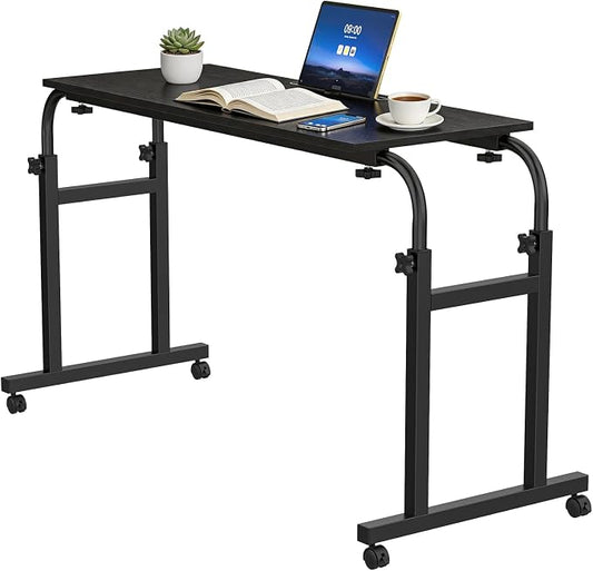 Over the Bed Table with Wheels, Height Adjustable Rolling Desk, Heavy Duty Steel Frame Laptop Workstation for Bedroom, Living Room, Hospital Use, Adults and Kids